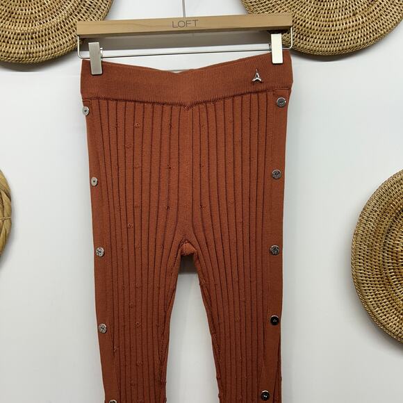 Maniere De Voir Ribbed Knit Pants Small Button Slit Elastic Waist Flare - Picture 4 of 8